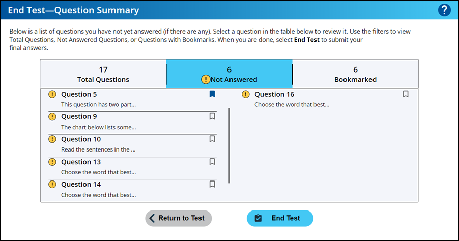 An image of the Question Summary page