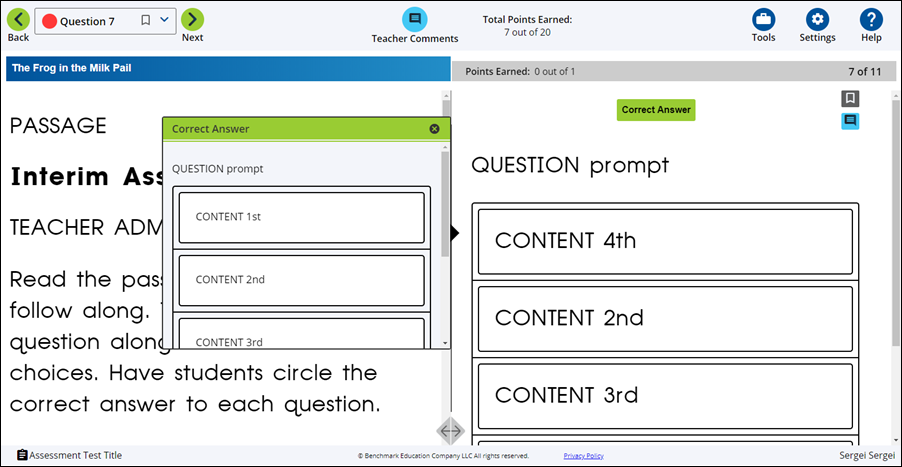 An image of the Graded Test view page