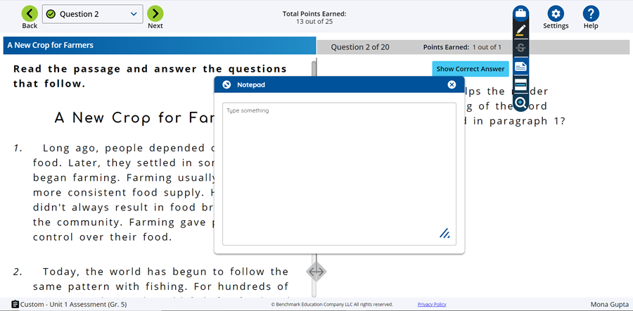 An image of the test taker with the notepad open