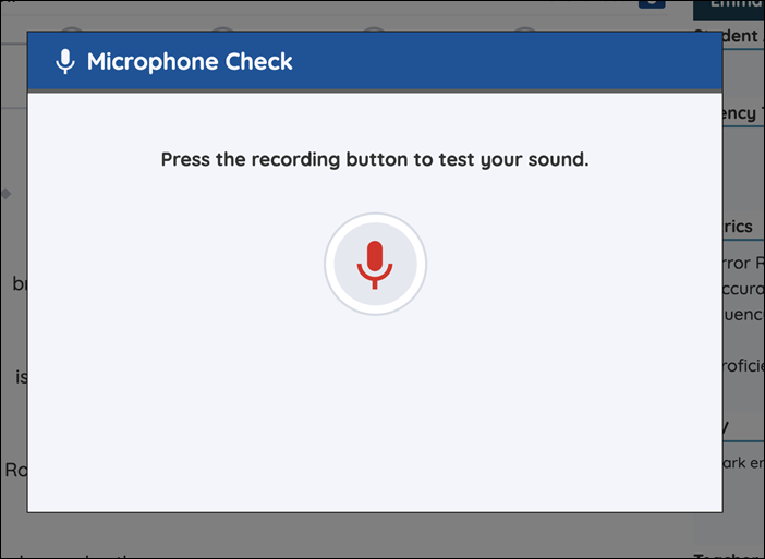 An image of the Microphone check screen with a red microphone check button in the center.
